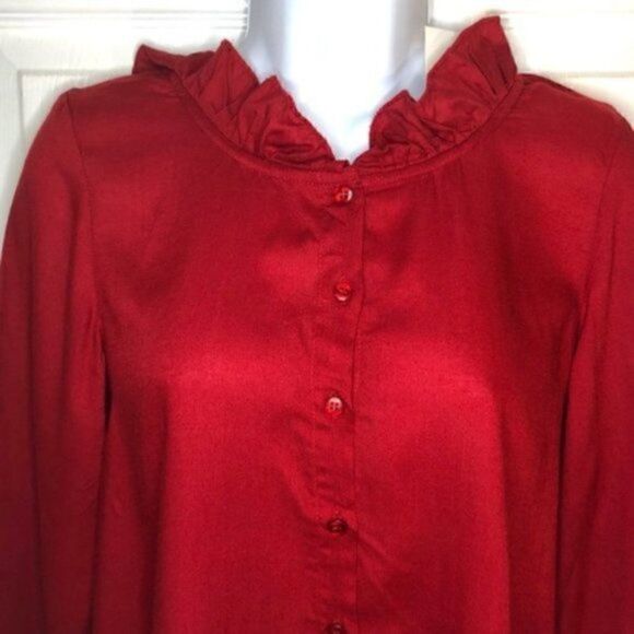 Modcloth Ruffle Collar Blouse The Frill Of It Top Red S - Picture 5 of 12